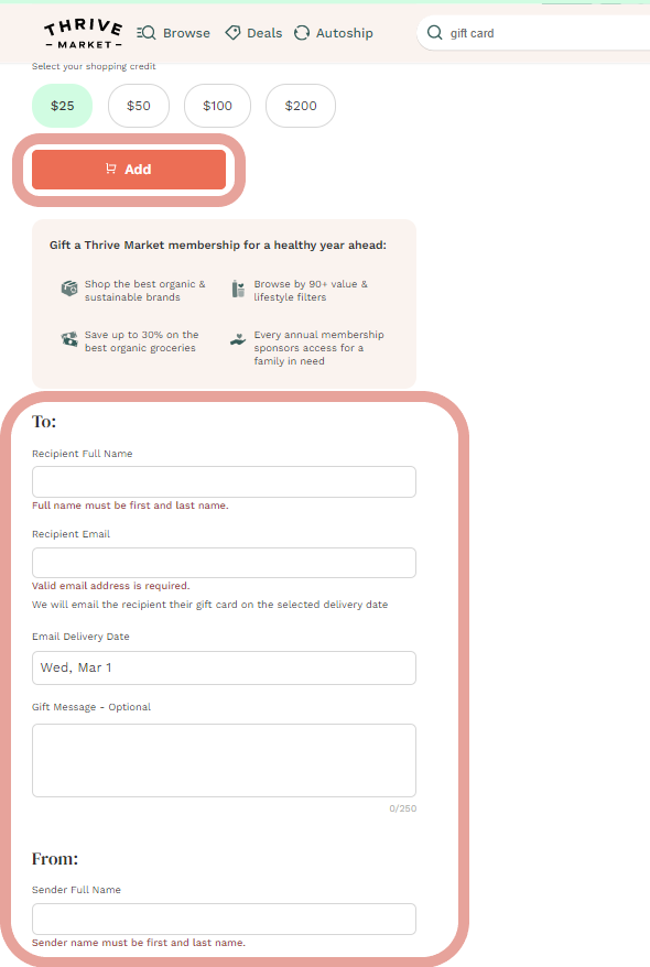 Gift Cards  Thrive Market